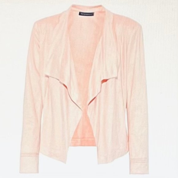 Donna Karan Draped Open-Front Faux Suede Jacket in Blush (XS) New With Tags - Picture 3 of 13